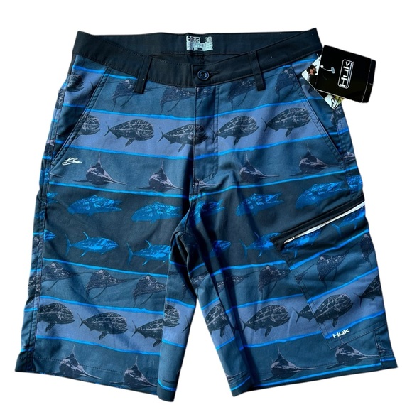 NEW Huk Men's KC Scott Fish Hybrid Fishing Lite Board Shorts Size 30 Swim Trunks - Picture 1 of 10